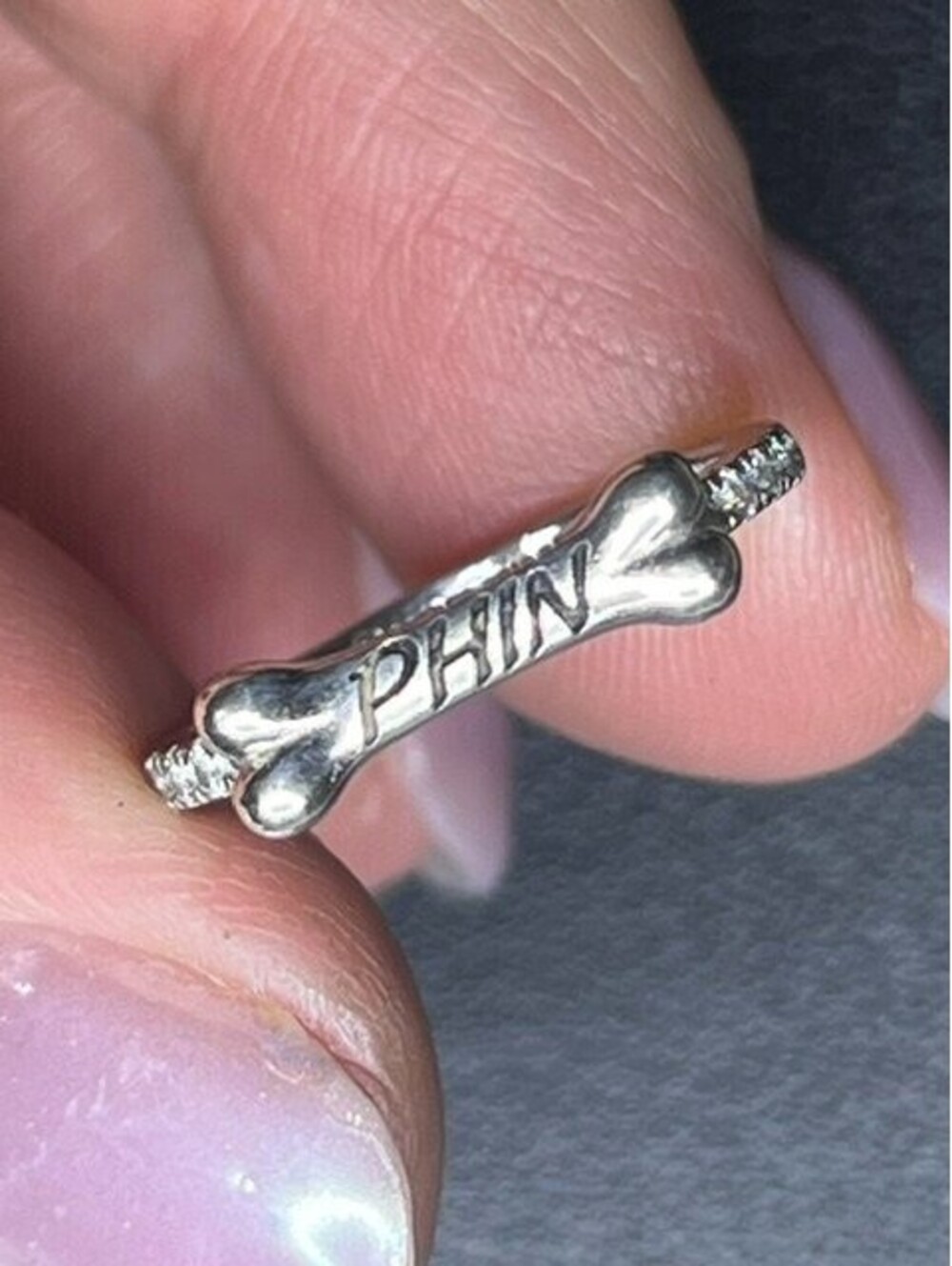 B7363 Pup Ring PHIN Dog Bone Sterling Silver S925 CZ Pave Band Ring Sz 4.25